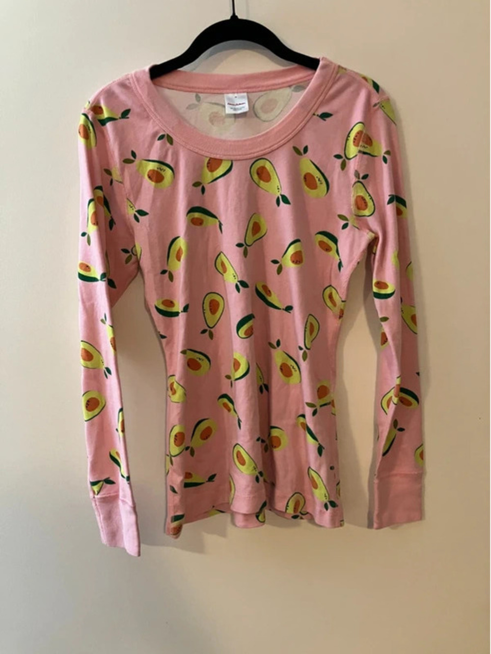 Hanna Andersson Avocado Print Pajama Top M Pink Organic Cotton Long Sleeve Tee